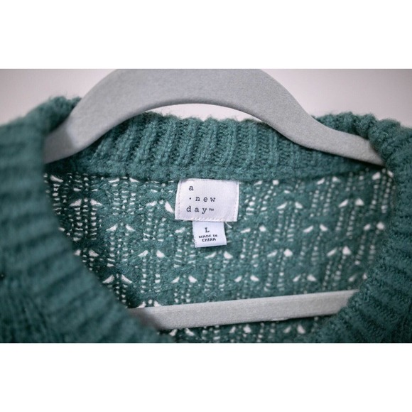 A NEW DAY Womens Chunky Knit Pine Green Balloon Sleeve Cropped Sweater SZ L - Picture 4 of 7